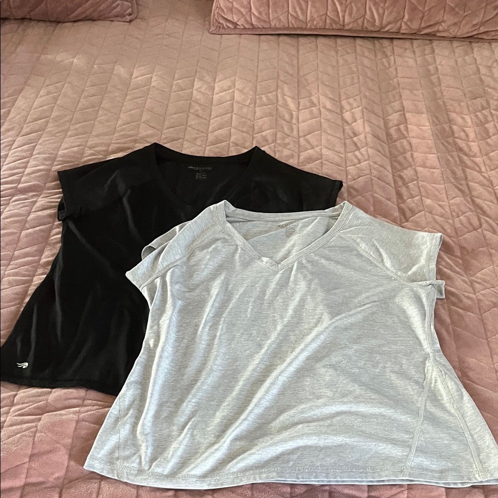 Ideology Women's V-Neck Tops - Black and Light Gray -dry fit, 2 shirts